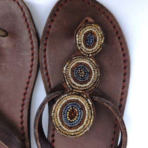 Aspiga Boho Quiet Luxe Handcraft Artsy Glass Beaded Medallion Leather Sandal 36 - Picture 2 of 9
